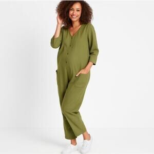 The Nines by Hatch V-Neck Button Up Jumpsuit Small in Olive Green Utility Boho